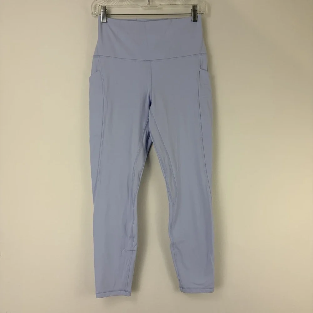 Lululemon Fast and Free High Rise Crop Leggings Women Size 8 Blue Side Pocket